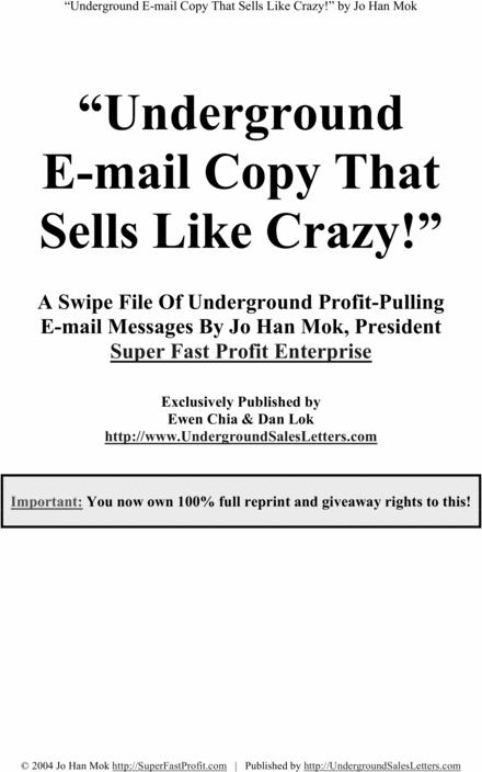 Product picture Underground Email Copy That Sells Like Crazy
